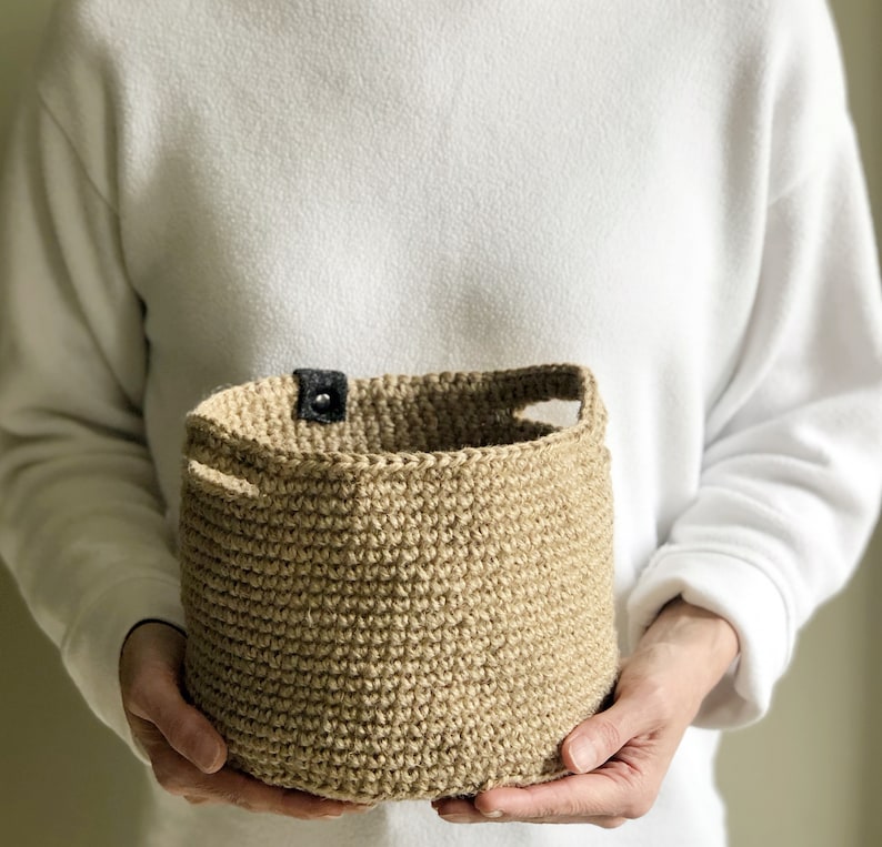 Natural jute twine baskets with handles. Storage basket. Round Etsy
