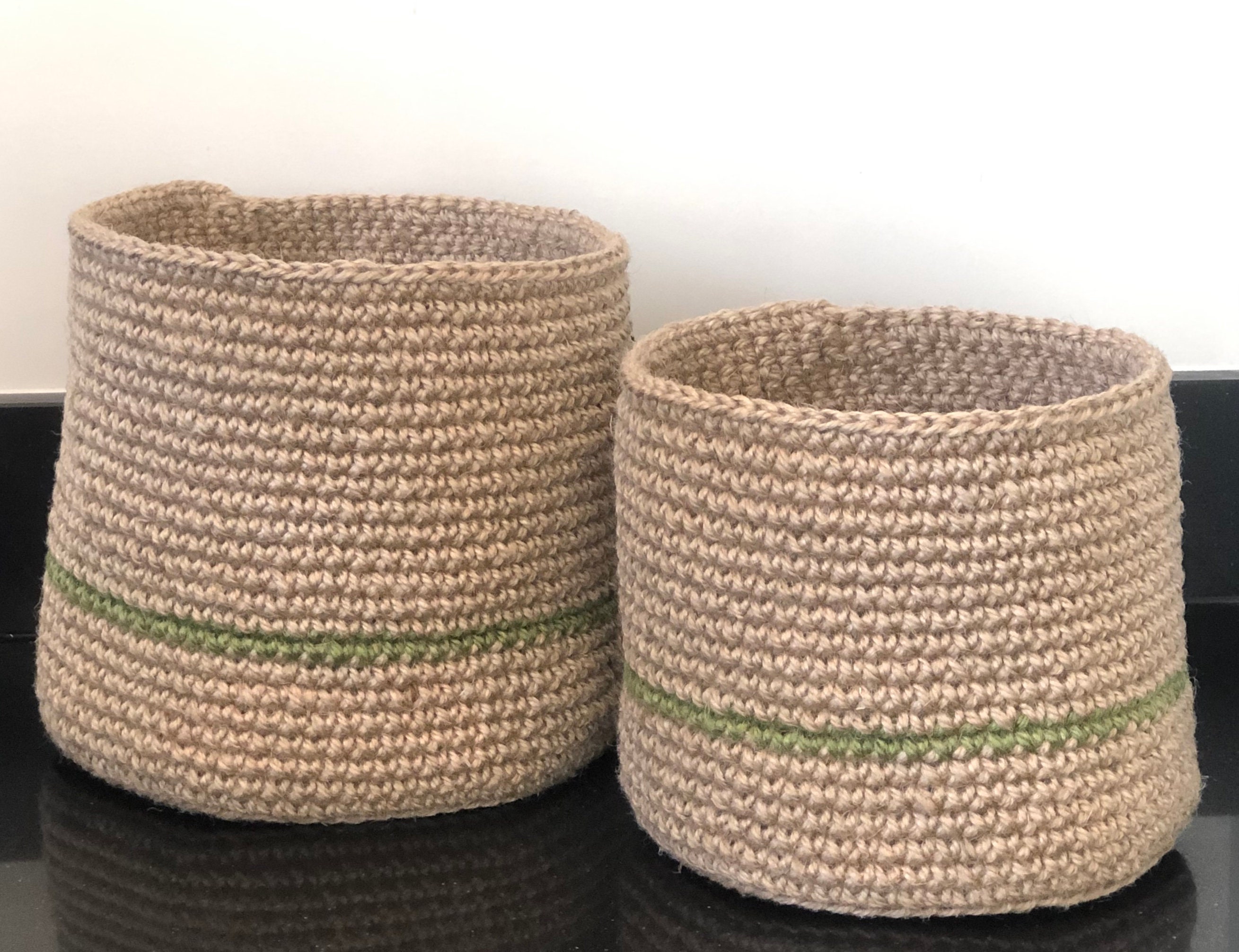 Natural and green jute twine baskets. Plant pot. Storage Etsy