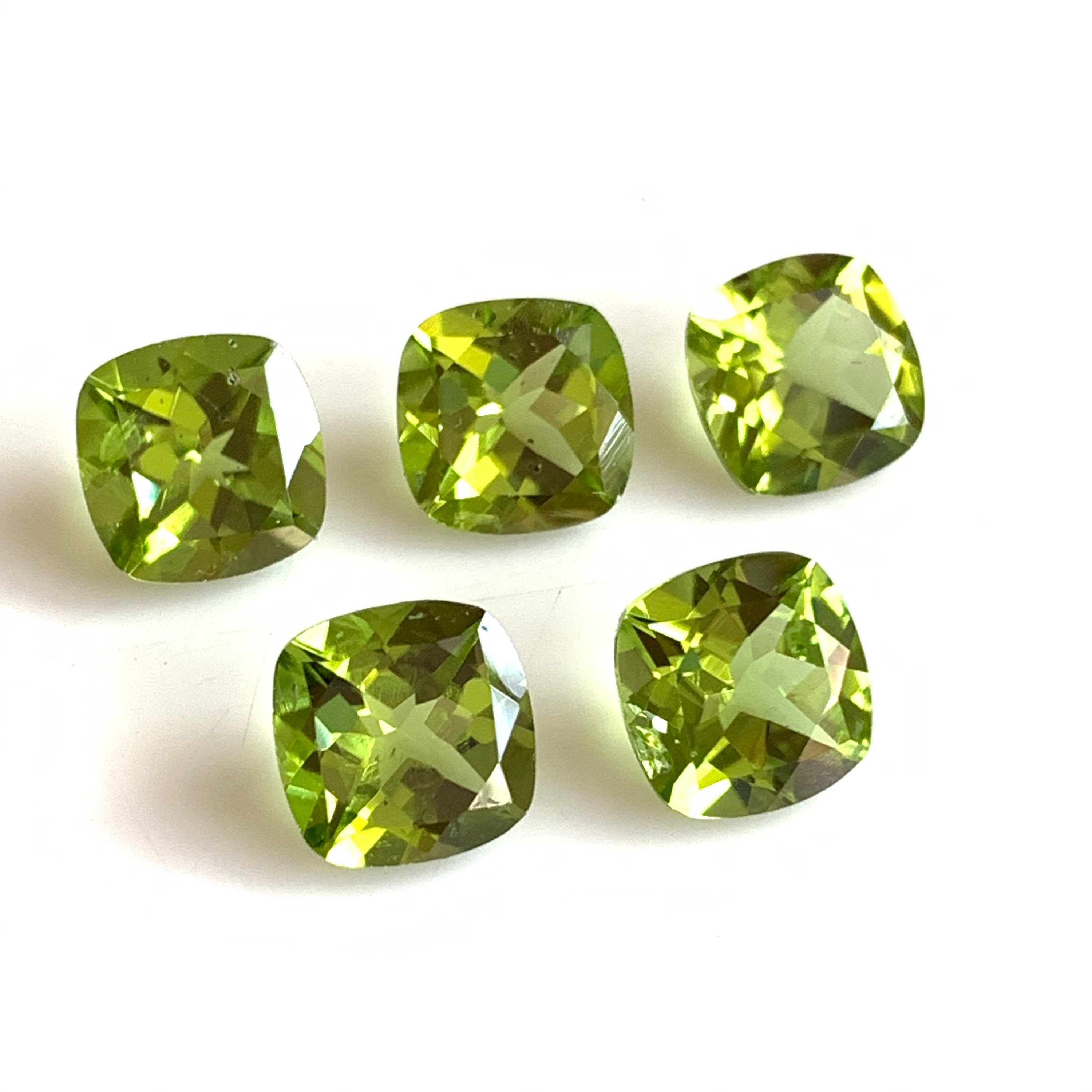 5 Pcs 8mm Natural Peridot Faceted Cushion Cut Gemstone Loose Etsy