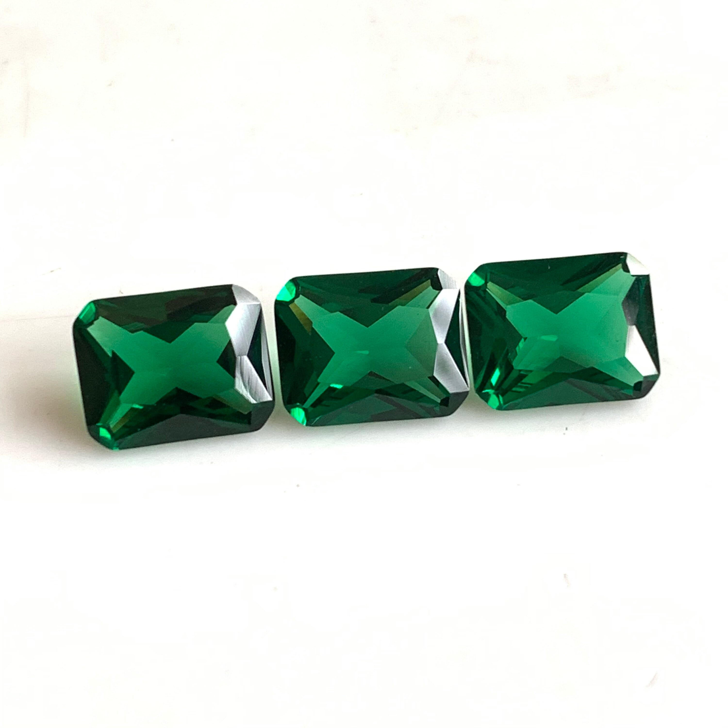 2 PCs 7x9 Lab Emerald Faceted Octagon Princess Cut Gemstone Etsy