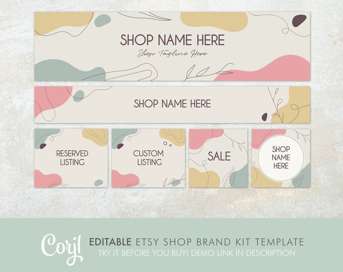 Etsy Brand Kit Template Editable Modern Abstract Etsy Banner Etsy Shop ...