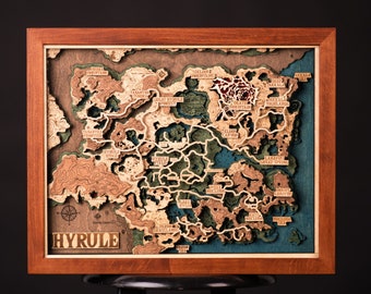 Hyrule Map, Gift For Him, Hyrule 3D Wood Map