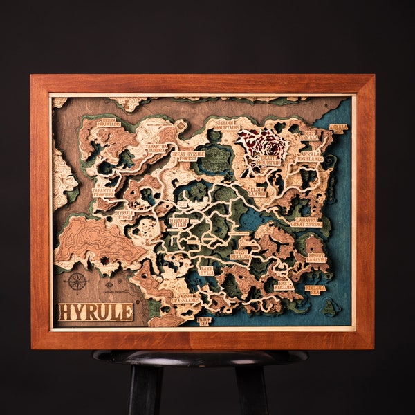 Hyrule Map, Gift For Him, Hyrule 3D Wood Map