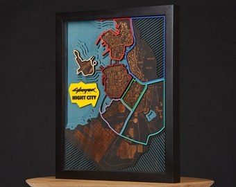 Mappa in legno della città notturna 3D