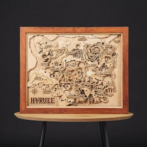 Carte en bois Hyrule 3D édition naturelle, grande carte détaillée du sanctuaire BOTW, cadeaux de joueur personnalisés avec gravure laser