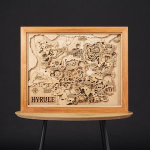 Hyrule 3D Wood Map Natural Edition, carte TOTK de style rustique, oeuvre d'art de jeu vidéo à collectionner pour fan