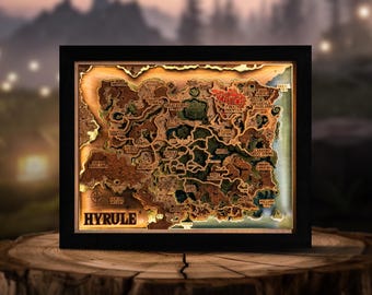 Hyrule Map 2.0 With Lighting, Perfect gamer gifts, wooden lamp with BOTW Shrine map