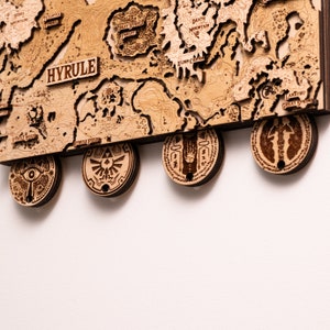 Hyrule 3D-sleutelhouder Natural Edition, gamingsleutelhouder voor aan de muur met Shrines-kaart BOTW, beste keyhook-videogame