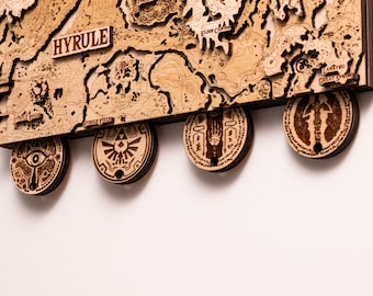 Hyrule 3D Key Holder Natural Edition, Gaming Key holder for wall with Shrines map BOTW, Best keyhook videogame