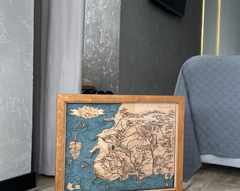 The Wheel Of Time 3D Wood Map, Personalised Tar Valon map, Laser engraved map