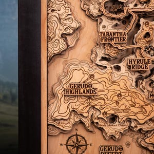 Carte en bois Hyrule 3D édition naturelle, carte personnalisée du sanctuaire BOTW, cadeau de fête des pères personnalisé avec gravure laser