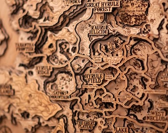 Presente personalizado - Hyrule 3D Wood Map Natural Edition