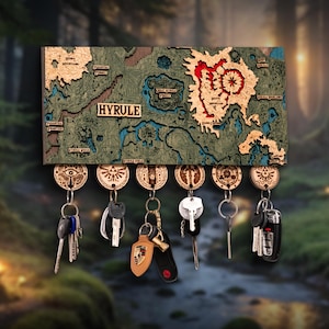 Porte-clés Hyrule 3D, porte-clés pour joueur avec carte du sanctuaire BOTW, cadeau parfait pour la fête des pères