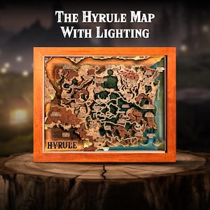 Carte d'Hyrule 2.0 avec éclairage, cadeau fête des pères avec gravure au laser, lampe de chevet avec carte du sanctuaire Breath Wild