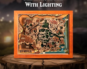 Hyrule Map 2.0 With Lighting, Father day gift with laser engraving, bedside lamp with Breath Wild Shrine map