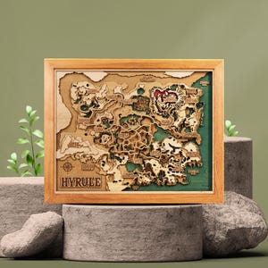 3D-Holzkarte von The Hyrule, Hightle detaillierte BOTW-Kartenkunst, perfekte Spielzimmerdekoration, Atem der wilden Karte