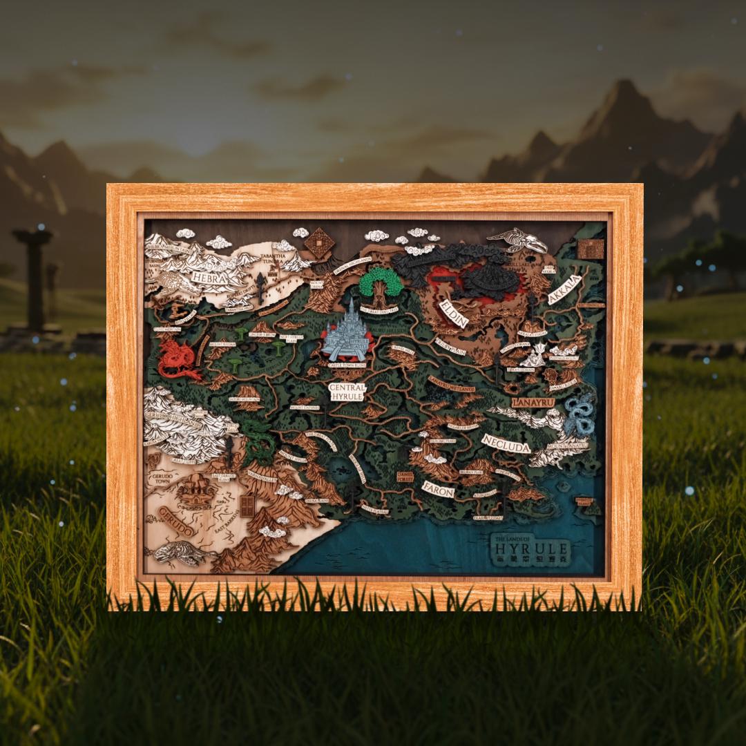 The Lands of Hyrule Map, 3D Wood Wall Decor, BOTW Map Art Style, Gaming ...
