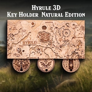 Porte-clés Hyrule 3D édition naturelle, décoration unique de salle de jeux en bois, meilleure décoration de jeu vidéo avec carte TOTK