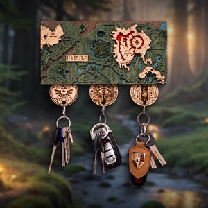 Hyrule 3D Key Holder, Gamer key holder with BOTW Shrine map, Best gamer room decor