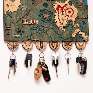 Porte-clés 3D Hyrule, porte-clés de jeu avec carte des sanctuaires BOTW, cadeau personnalisé pour la fête des mères, jeu vidéo avec crochet