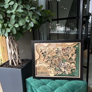 Mappa in legno 3D di Hyrule, mappa dettagliata del santuario BOTW, regali perfetti per i giocatori, mappa del santuario Breath Wild