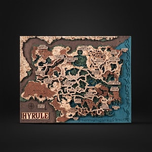 Poster in legno 3D di Hyrule, mappa dettagliata del santuario BOTW, regalo perfetto per i giocatori, mappa del santuario Breath Wild