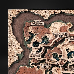 Affiche en bois 3D d'Hyrule, carte d'Hyrule en bois personnalisée, idées parfaites pour une salle de jeux