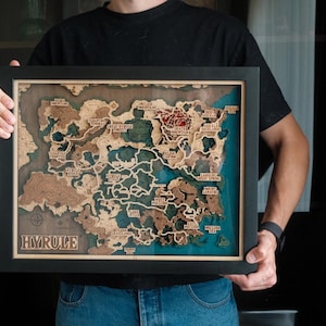 3D Holz Karte von The Hyrule, Schichtholz Dekor für Fans, Einzigartige Spielzimmer Dekoration von dem Lieblingsspiel