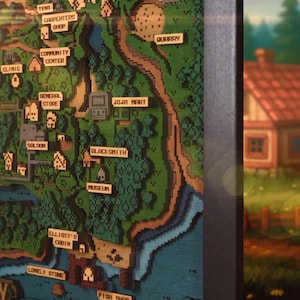 Beach Farm Landkarte, Einzigartiges Geschenk für Gamer, Handgemachte Wandkunst für Videospiel-Fans