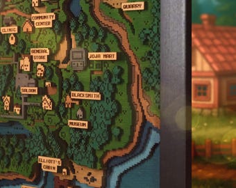Beach Farm wooden Map, Unique gift for gamer, Handmade wooden wall art for cozy video game fans