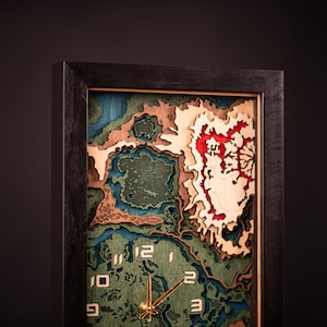 Hyrule 3D-wandklok, fantasieklok met Breath of the Wild-kaart, unieke cadeau-ideeën voor Moederdag, beste wandklokken en decor voor videogames