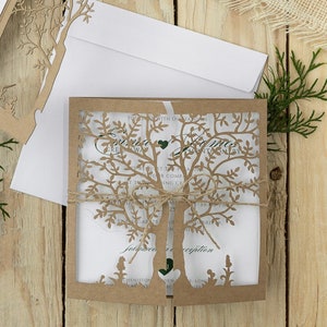 DIY Rustic Wedding Invitations with Eco Laser Cut Tree for Baptism