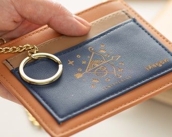 Personalized vegan leather coin purse, women's monogram wallet, horoscope, zodiac sign, card holder