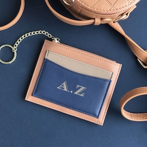 Porte monnaie en cuir végétalien personnalisé, portefeuille monogramme pour femme, personnalisé avec initiales, titulaire de la carte