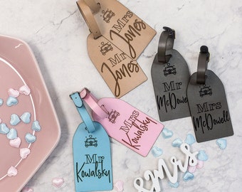 Couples Luggage Tags | engraved luggage tags for Mr and Mrs | Newlywed gift