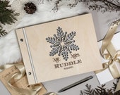 Winter Wooden Wedding Guestbook with Stylish Laser Cut Lid made of Wood - Natural, Chocolate, Dark - Photo Album - Custom