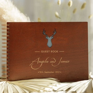 Wooden Wedding Guest Book with Lid Laser Cut Natural Wood Black Chocolate Album Anniversary Gift - Different Designs!