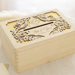 Personalized wooden envelope box with engraving wedding gift box baptism communion gift keepsake box wedding urn