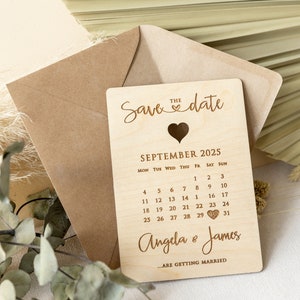 Wooden Save The Date Rustic Wedding Engraved Date Calendar Laser Cut Heart Eco Envelope