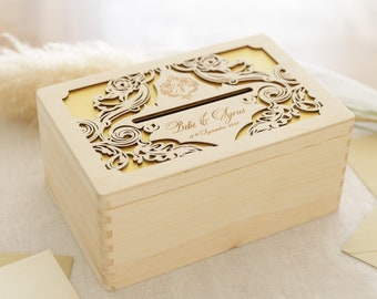 Personalized wooden envelope box with engraving wedding gift box baptism communion gift keepsake box wedding urn