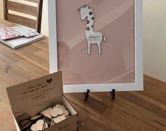 Personalized Wooden Frame Guest Book For Children With Custom Made Animals, Souvenir Gift For Birthday, Baptism, Baby Shower