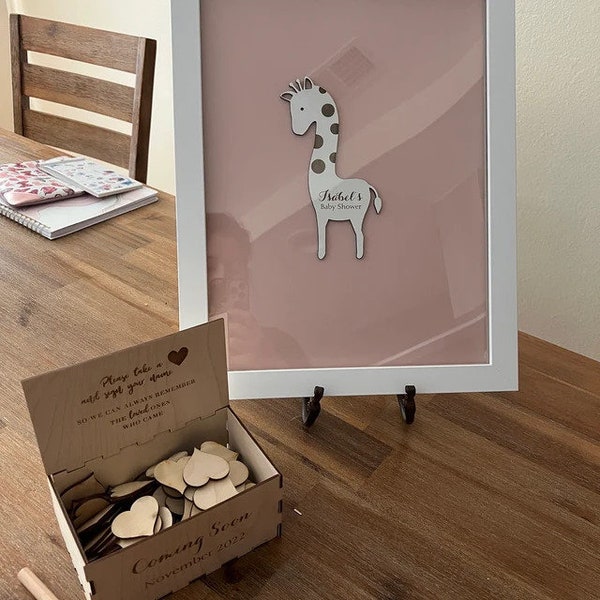 Personalized Wooden Frame Guest Book For Children With Custom Made Animals, Souvenir Gift For Birthday, Baptism, Baby Shower