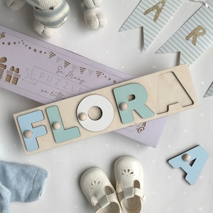 Personalized Gift Colorful Baby Name Puzzle Educational Montessori Wooden Toy For Children Early Learning Letter Shape Matching Games
