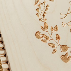 Wooden wedding guest book with elegant laser cut wooden cover natural, chocolate, black photo album personalized image 3