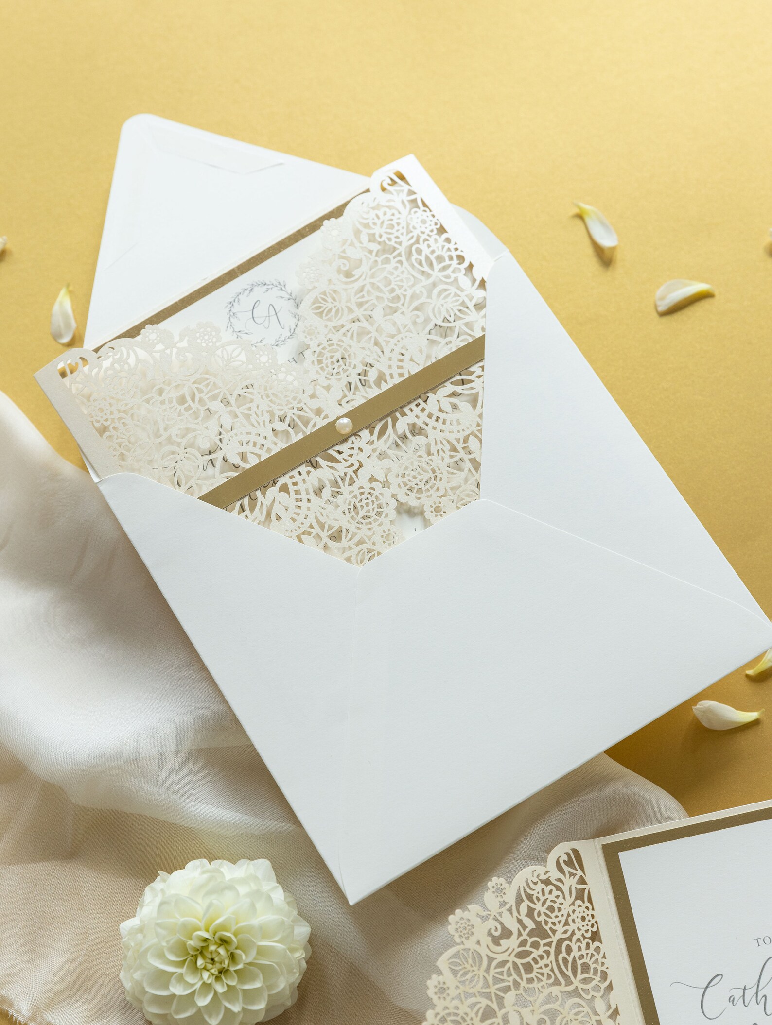 Wedding Invitation Laser Cut Invitation Cards With Gold Foil Etsy