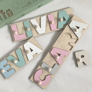 Personalized wooden name puzzle with pegs Christmas baby educational toy gift