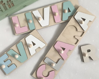 Personalized wooden name puzzle with pegs Christmas baby educational toy gift