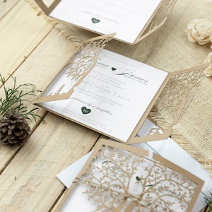 DIY Rustic Wedding Invitations with Eco Laser Cut Tree for Baptism image 2