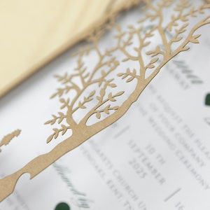 Rustic wedding invitations with an eco laser cut tree with printing for baptism personalized with your own text image 7