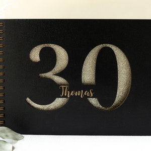Wooden guest book for a birthday | Gorgeous personalized black photo album | Large Laser Cut Number | glitter figure